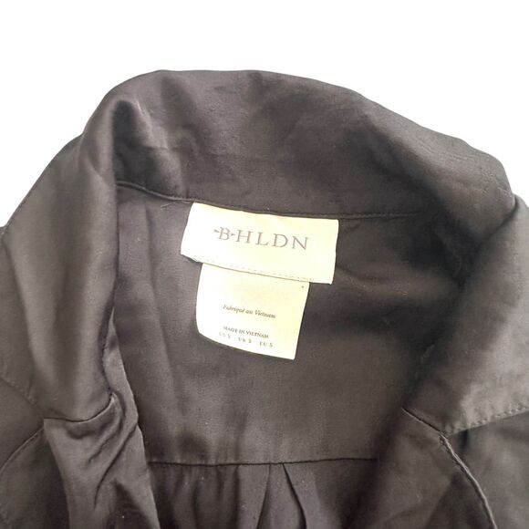 BHLDN Juniper Scalloped Satin Pajama Set Black Small - Picture 4 of 5